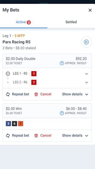 Canceling a mobile wager on TVG .